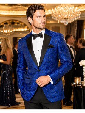 Statement Bellagio Super 150s Royal Blue Tuxedo Jacket 40L NWT Made in Italy